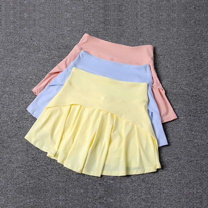 2024 Summer Women’s Anti-Glare Pleated Skirt – High Waist Ice Sports Short A-Line Half Skirt with Elastic Waist