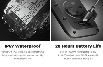 Coospo BC107 GPS Bike Computer — 2.4" Wireless Odometer & Speedometer, Bluetooth 5.0, ANT+, Waterproof