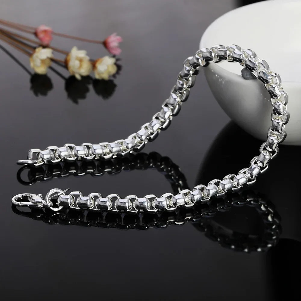 925 Sterling Silver 4mm Round Box Chain Necklace & Bracelet Set — 45–60cm Jewelry for Women, Men, and Boys, Wedding & Engagement Charm