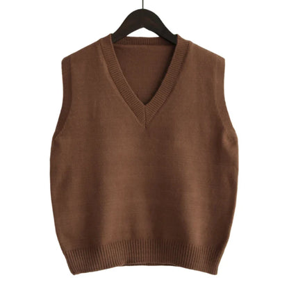 2025 Korean Fashion Women’s Sleeveless V-Neck Sweater Vest – Solid Color Knit Pullover Waistcoat