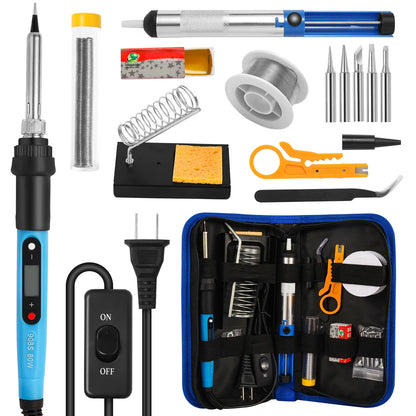 80W LCD Digital Soldering Iron Kit — Adjustable Temperature Electronics Repair Tool with Switch & Solder Tips