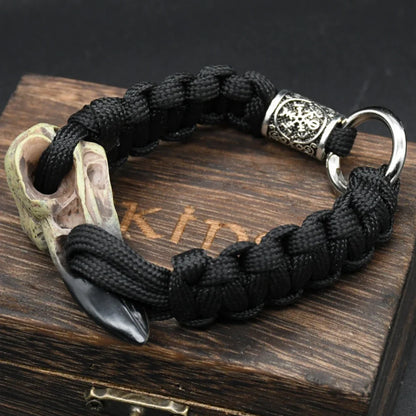 Odin Crow Skeleton Viking Bracelet - Norse Rune Bead Paracord Rope Valknut Eagle Pendant Amulet Jewelry Gift