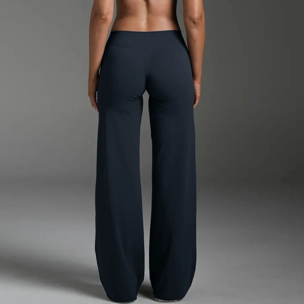 Women's Straight Leg Yoga Pants - Mid-Waist Naked-Feel Pilates & Running Trousers
