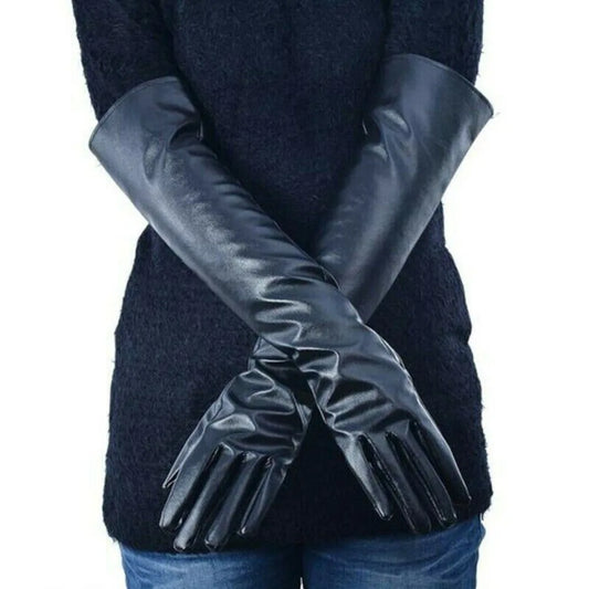 Fashion Women’s Long Leather Gloves – Warm Winter Elbow-Length Soft Lined Evening Party Gloves High Quality Stylish Handwear