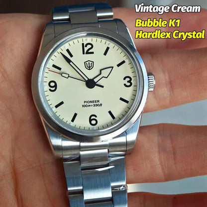 Watchdives WD1960S V2 36mm Vintage Cream Quartz Watch – VH31 Sweep Seconds, K1 Sapphire, Luminous Stainless Steel Men’s Watch