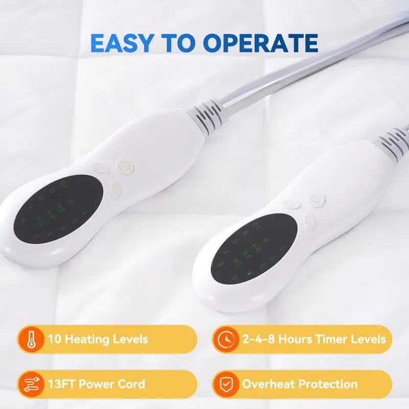 Electric Heating Mattress Cover — Dual Control, Soft Fabric, Adjustable Temperature, Queen Size Bed Warmer