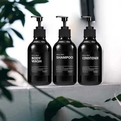 3 Pack 500ml Soap Dispenser Bottles with Labels – Kitchen & Bathroom Shampoo, Conditioner, Liquid Soap Containers