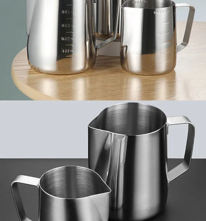 Stainless Steel Milk Frother Jug — Latte Pitcher with Measurement for Coffee & Espresso Barista Tools