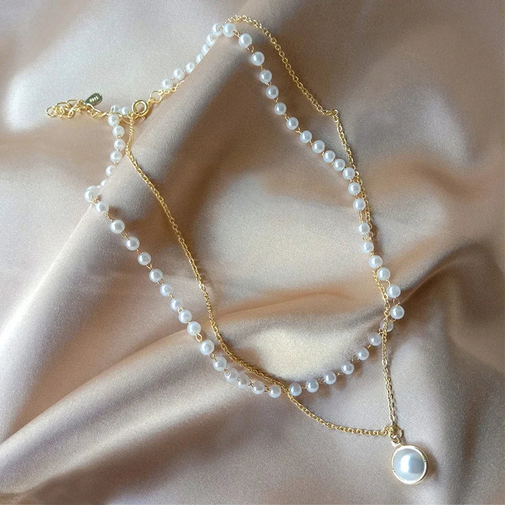 SUMENG 2024 Kpop Pearl Choker Necklace – Double Layer Pendant Jewelry Gift for Women