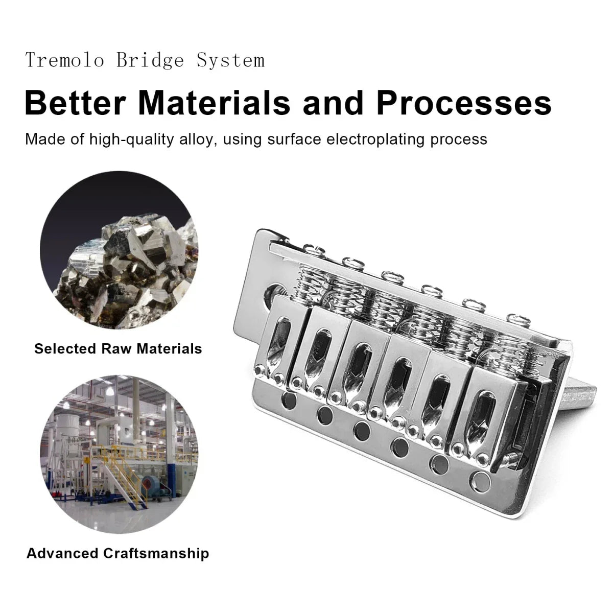 Miwayer 52.5mm Guitar Tremolo Bridge — Vintage Steel Saddle Block Set for Fender Strat & Squier Electric Guitars, Chrome