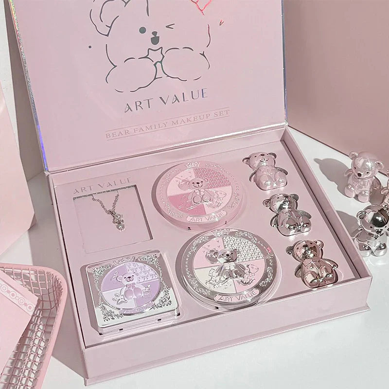 ART VALUE 7PC Makeup Set – Lip Mud, Pressed Powder, Blush, Eyeshadow Palette & Necklace Beauty Kit