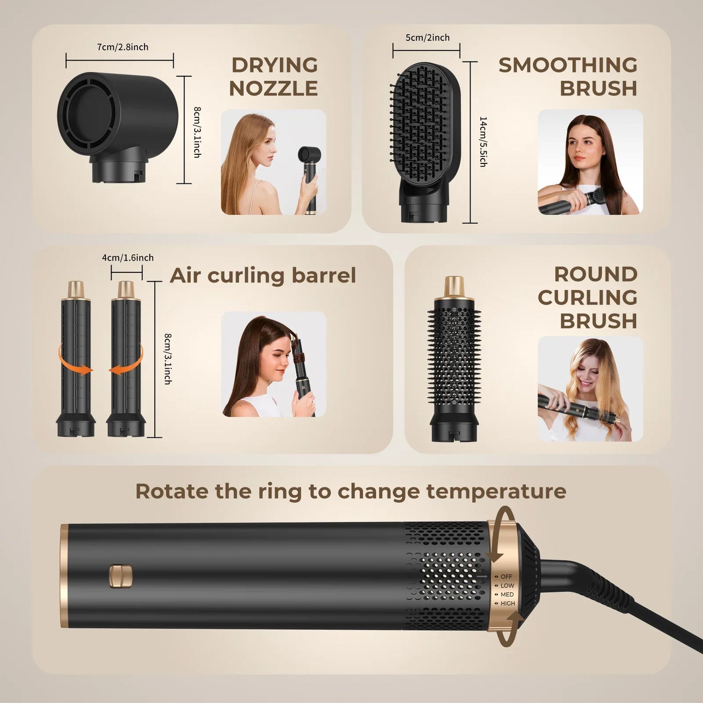 5-in-1 Electric Hair Dryer Comb – Negative Ion Straightener, Curling Iron & Detachable Multifunctional Heating Brush