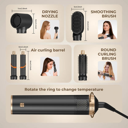 5-in-1 Electric Hair Dryer Comb – Negative Ion Straightener, Curling Iron & Detachable Multifunctional Heating Brush