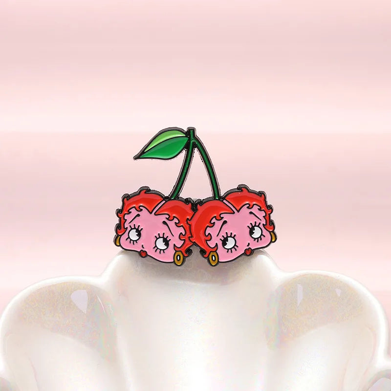 Cartoon Creative Cherry Brooch – Personalized Metal Enamel Badge, Cute Girl Series Fashion Lapel Pin Accessory with Baked Paint Finish