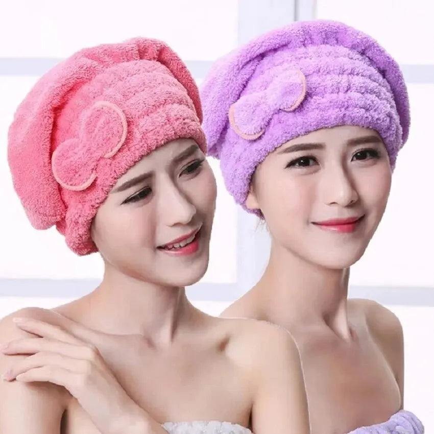 Microfibre Quick-Dry Hair Towel – Bowknot Wrap Cap for Women, Bathroom Shower Accessory Bonnet