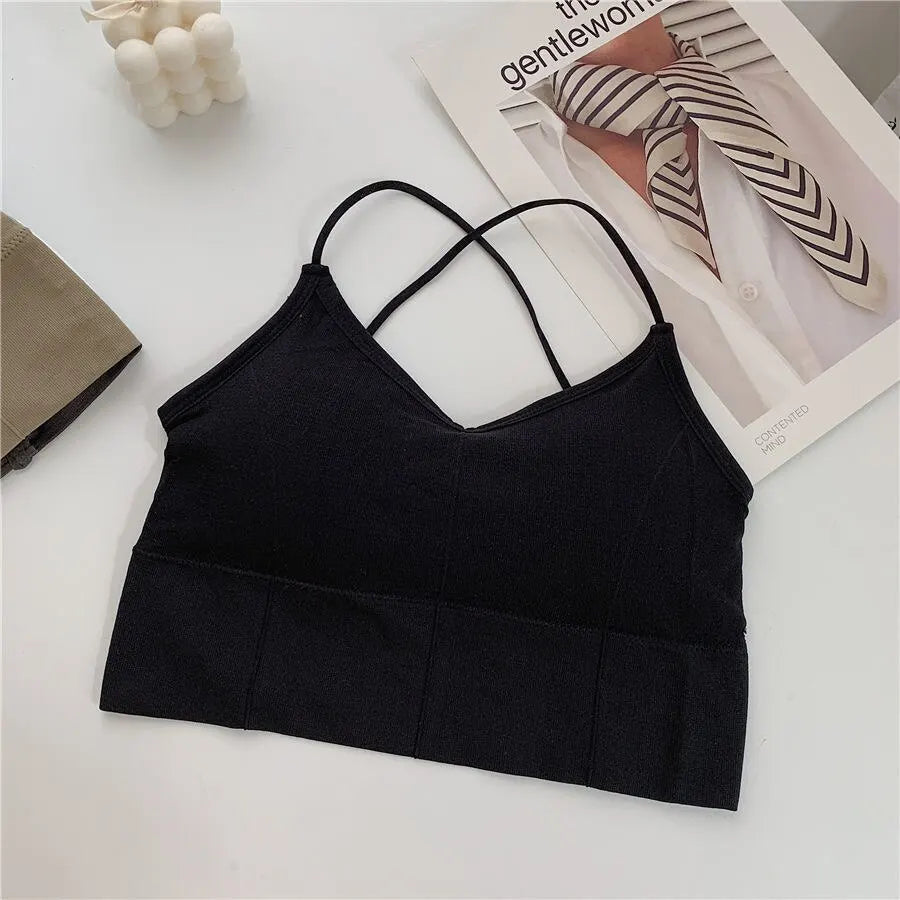 Women's Cross Strap Sports Bra Top - Push-Up Yoga Gym Crop Top - Fitness Brassiere with Breathable Fabric