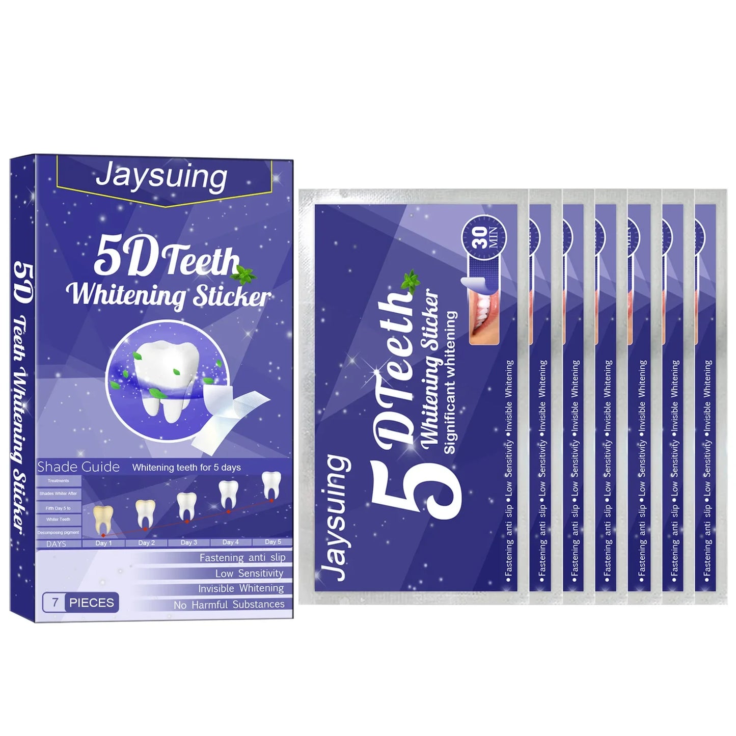 5D Whitening Teeth Stickers – 7/14 Pairs Gel Strips for Stain Removal, Dental Bleaching & Oral Hygiene Care