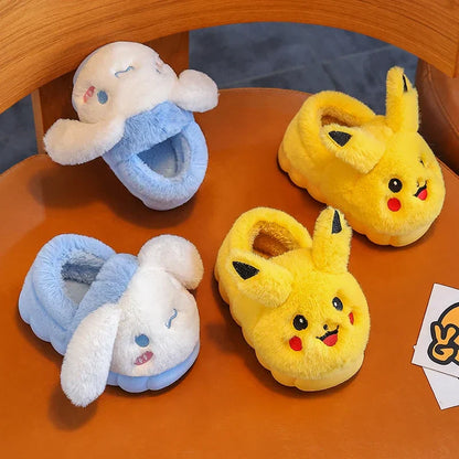 Anime Pikachu Plush Slippers for Kids – Soft, Non-Slip Warm Indoor Shoes for Autumn/Winter & Christmas Gifts