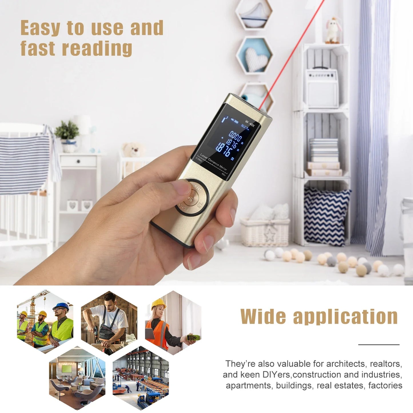40M/60M Mini Smart Laser Distance Meter | Portable USB Rechargeable Infrared Rangefinder