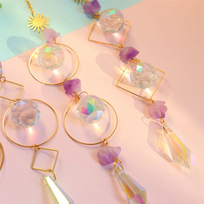 Moon Crystal Suncatcher: Hanging Rainbow Prism Wind Chime with Crystal Pendants, Ideal for Christmas Tree and Home Decor