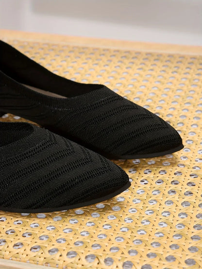 Women’s Pointed Toe Knitted Slip-On Flats – Solid Color Casual Breathable Ballet Loafers