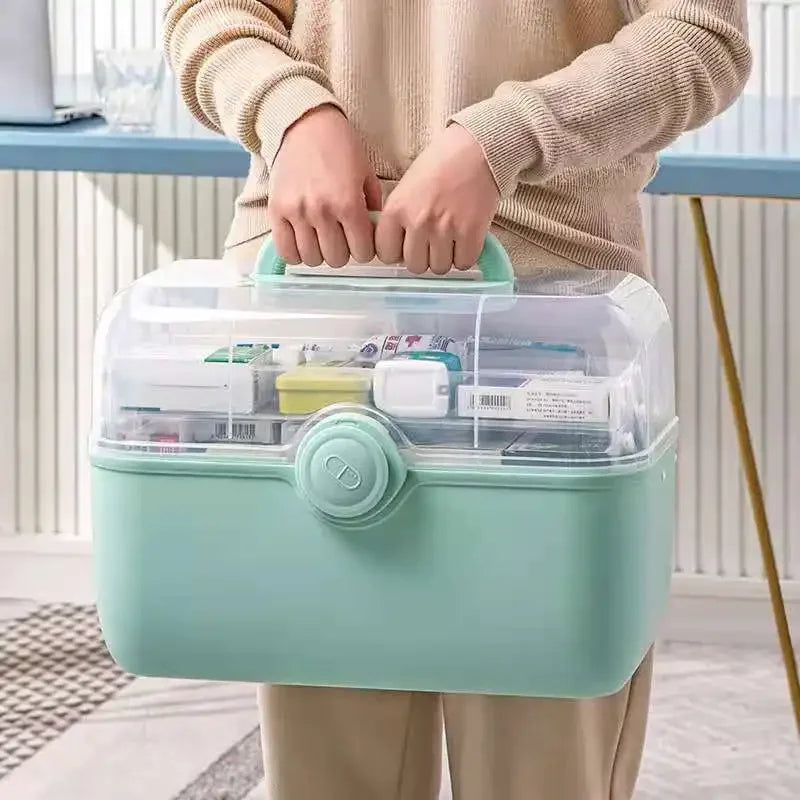 Large Capacity Family Medicine Organizer Box – Portable Plastic First Aid Kit & Home Medicine Storage Organizer