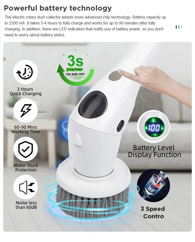 8 in 1 Multifunctional Electric Cleaning Brush – Rotatable LED Night Light Bathroom & Kitchen Household Scrubber
