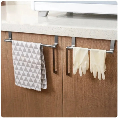 Over-Door Stainless Steel Towel Rack – Bathroom & Kitchen Hanging Storage Bar for Cabinet Doors