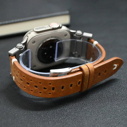 Luxury Leather Band for Apple Watch Ultra 2 – 49mm, Series 9, 8, 7, 45mm, Correa Strap for iWatch 6, 5, 4, SE, 3, 44mm, 42mm
