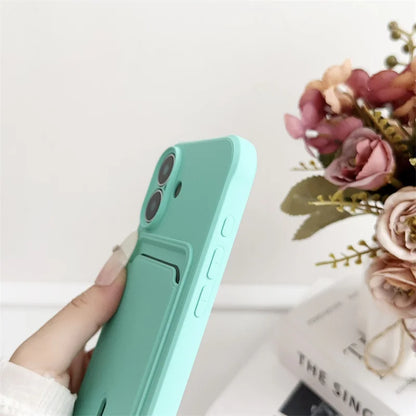 Luxury Silicone Card Holder Wallet Case for iPhone – Shockproof Camera Protection Cover for iPhone 16/15/14/13/12/11 Pro Max, XR, XS, X, 8 & 7 Plus
