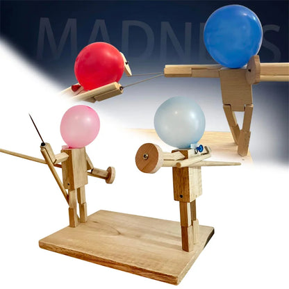 Fast-Paced Balloon Bamboo Man Battle Game - Two-Player Wooden Bots Battle Game with 100/20 Balloons - Exciting Gift Toy
