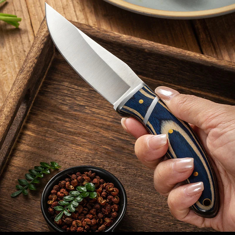 7.5-Inch Multi-Purpose Knife – Stainless Steel with Color Wood Handle – Ideal for Home Kitchen, Outdoor Camping, and Barbecue