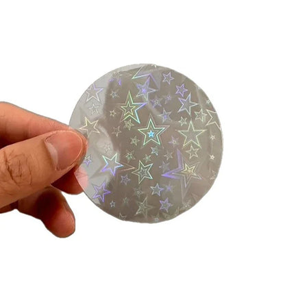100PCS 58mm Transparent Badge Film Covers – Clear Laser Star Pattern Protective Sheets for Button Badge Maker
