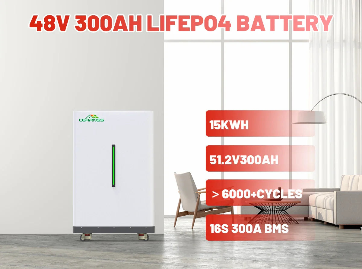 LiFePO4 48V 300Ah 15kWh Portable Battery Pack – 16S 200A BMS, Wheeled Design, 51.2V Lithium, Ships from EU