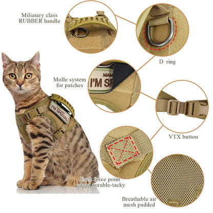 Tactical Cat & Small Dog Harness — Adjustable Puppy Vest with Leash, Handle, and 2 Patches for Training & Outdoor Use
