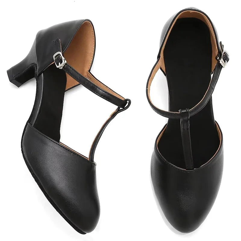 Women’s T-Strap Latin Dance Shoes – Non-Slip Ballroom & Tango Shoes with Soft Insole and Comfortable Lining