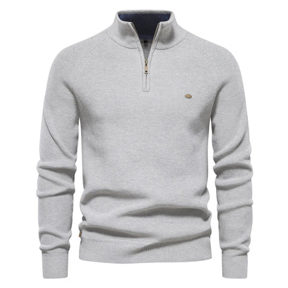 Men's Autumn Cotton Zipper Cardigan - High Collar Warm Knitted Casual Sweater Winter Top