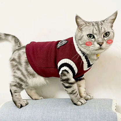 Knitted Dog Sweater for Small to Medium Breeds - Winter Warm Padded V-Neck School Uniform Coat for Chihuahuas and French Bulldogs
