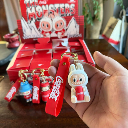 12pcs Labubu Monster Coca Cola Mini Doll Keychains — 4 Styles Action Figures for Kids