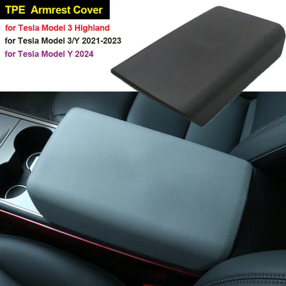 Tesla Model 3/Y 2023-2024 Armrest Protector Box Cover – Soft White TPE Center Console Pad for Model 3 Highland
