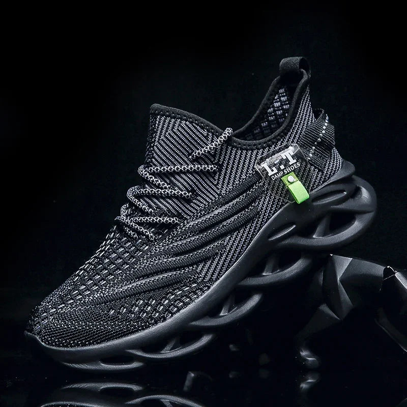YRZL Men & Women Sports Running Shoes – Black Breathable Mesh Jogging Sneakers with Lightweight Shock Absorption