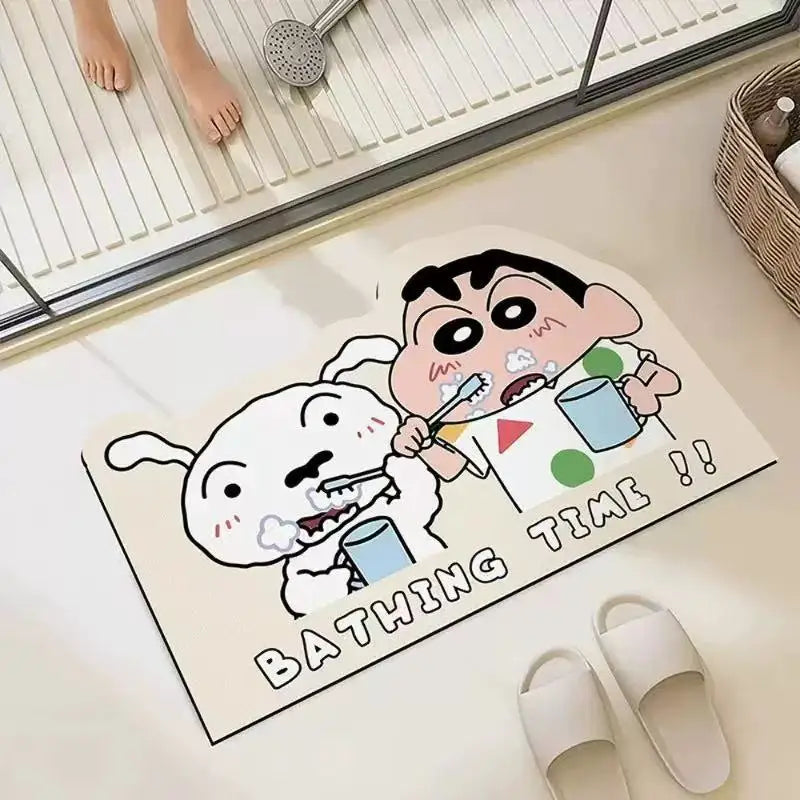 30×40cm Cartoon Shower Mat - Quick-Dry Water Absorbent Bath Mat with Crayon Shin-chan Design