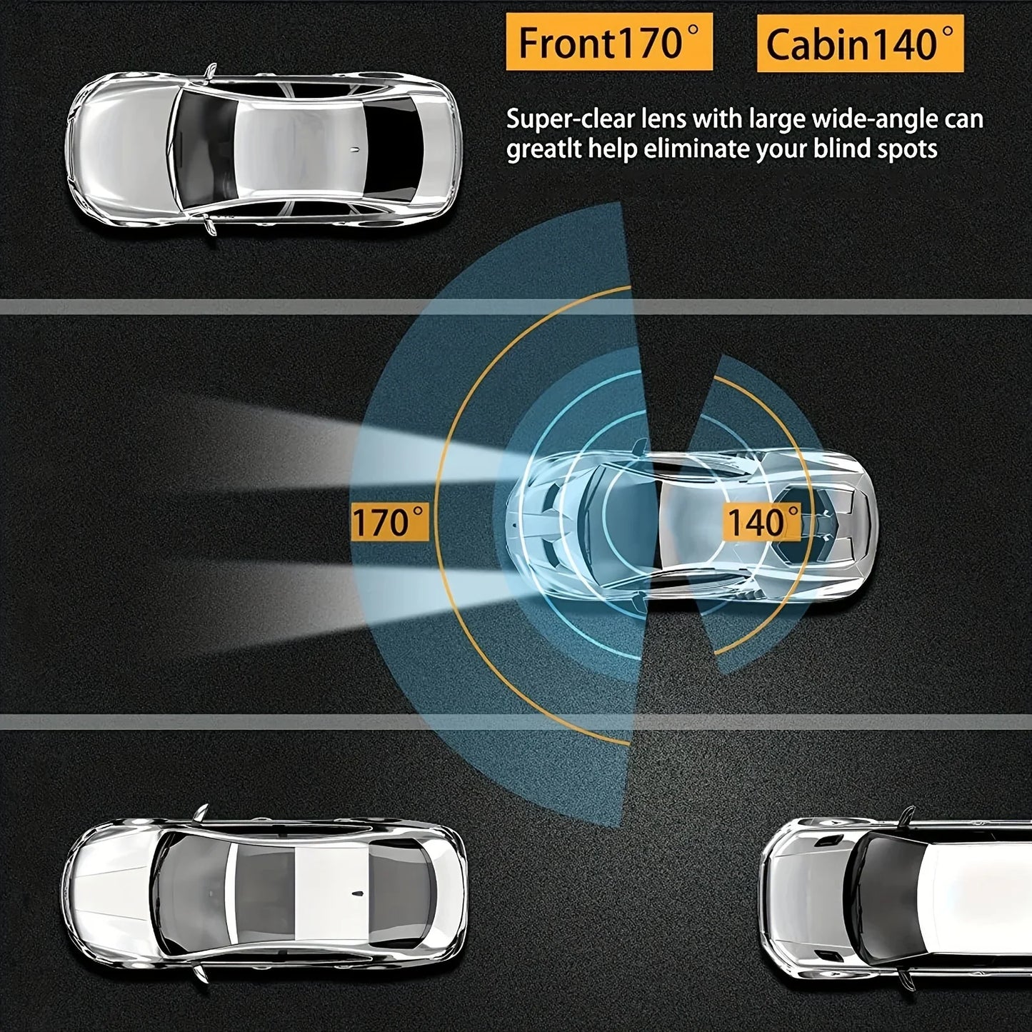 1080P WiFi Dual Camera Dash Cam — Front & Inside Car DVR with IR Night Vision, Loop Recording & Wide-Angle Lens