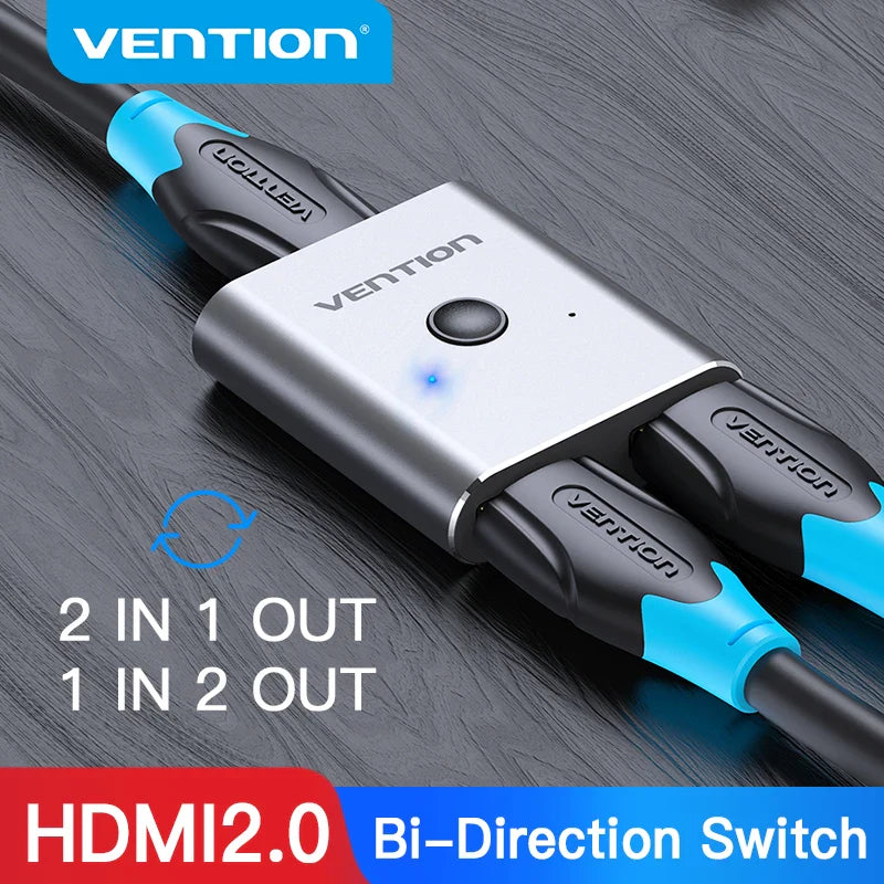 Vention HDMI Switcher 4K 60Hz Bi-Directional - 2.0 HDMI Switch 1x2/2x1 Adapter, Compatible with PS4/5, Xiaomi TV Box, 8K HDMI 2.1 Splitter