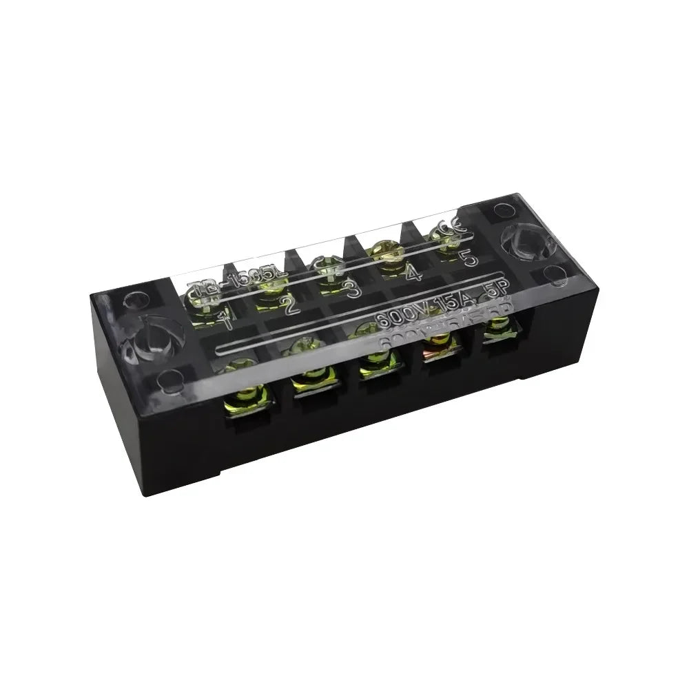 Dual Row Barrier Screw Terminal Block Strip — 600V 15A Wire Connector, 3-20 Position Options