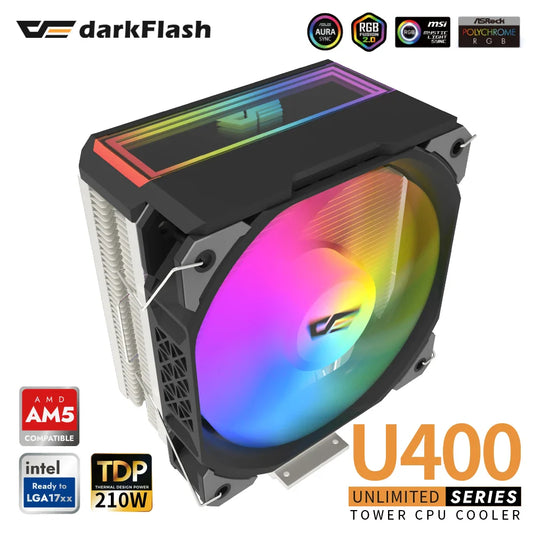 Darkflash U400 ARGB CPU Cooler — 4 Heat Pipe 120mm PWM Air Cooler for Intel LGA 115X/1200/1700 & AMD AM4/AM5