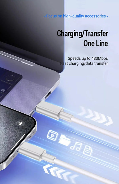 100W Fast Charging Cable – USB C for Apple iPhone 14-11 Pro Max, Plus, Mini, 1M/2M Data Cable, Quick Charge Phone Accessories