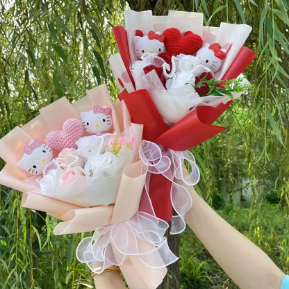 Kawaii Hello Kitty Cat Dolls with Artificial Flowers – Creative Sanrio Bouquet for Christmas, Valentine’s & Birthday Graduation Gifts