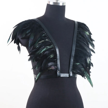 Vintage Medieval Feather Belt Shawl Cloak – Renaissance Halloween Cosplay Shoulder Feather Costume Accessory