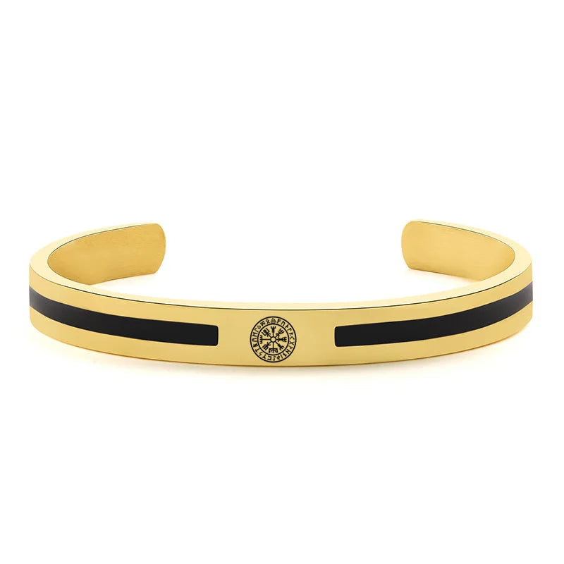 Men's Enamel Bangle - Viking Logo Cuff Bracelet, Stainless Steel Minimalist Bangle for Gentlemen